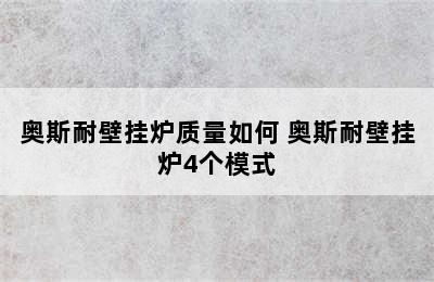 奥斯耐壁挂炉质量如何 奥斯耐壁挂炉4个模式